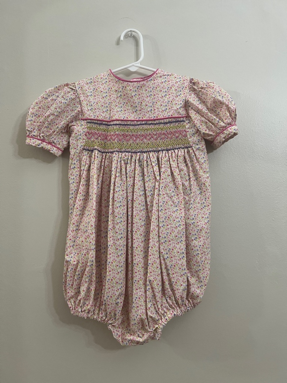 Smocked Floral Bubble Romper in Pink